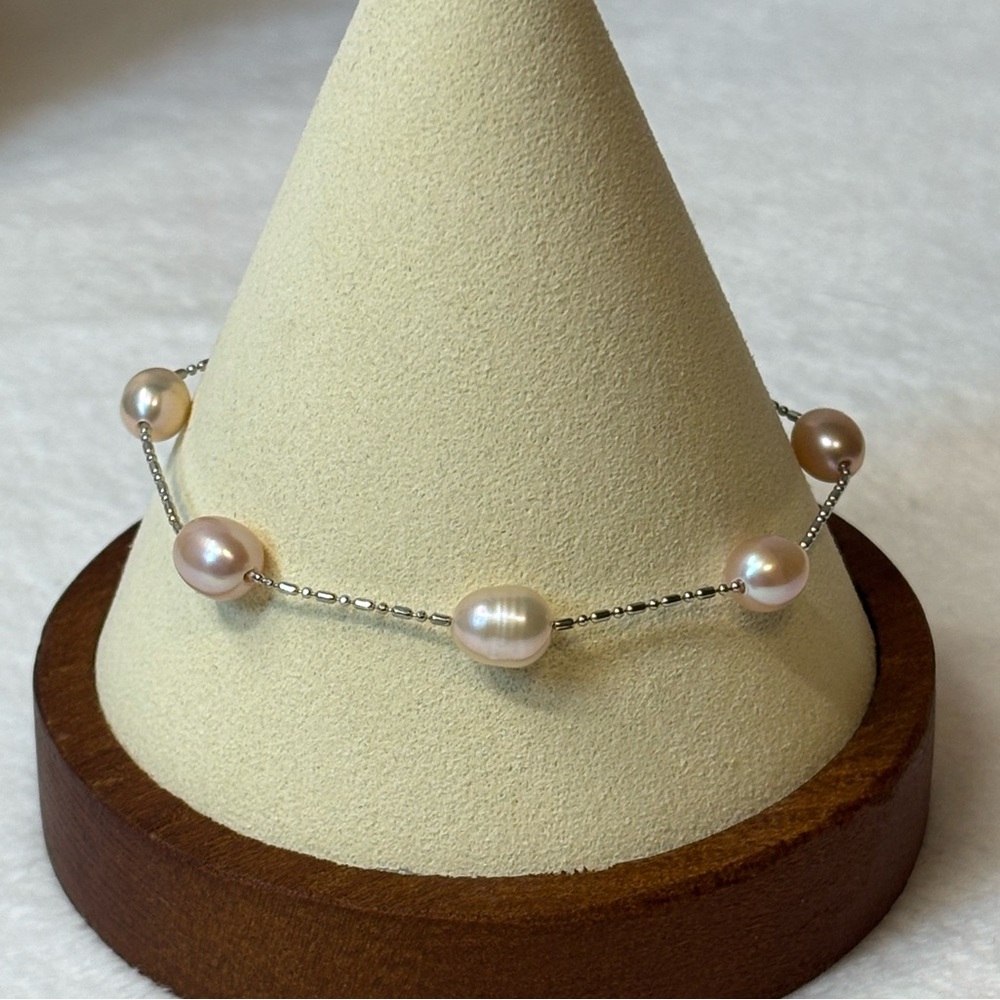 NEW Genuine Peach Freshwater Pearls 8” Bracelet